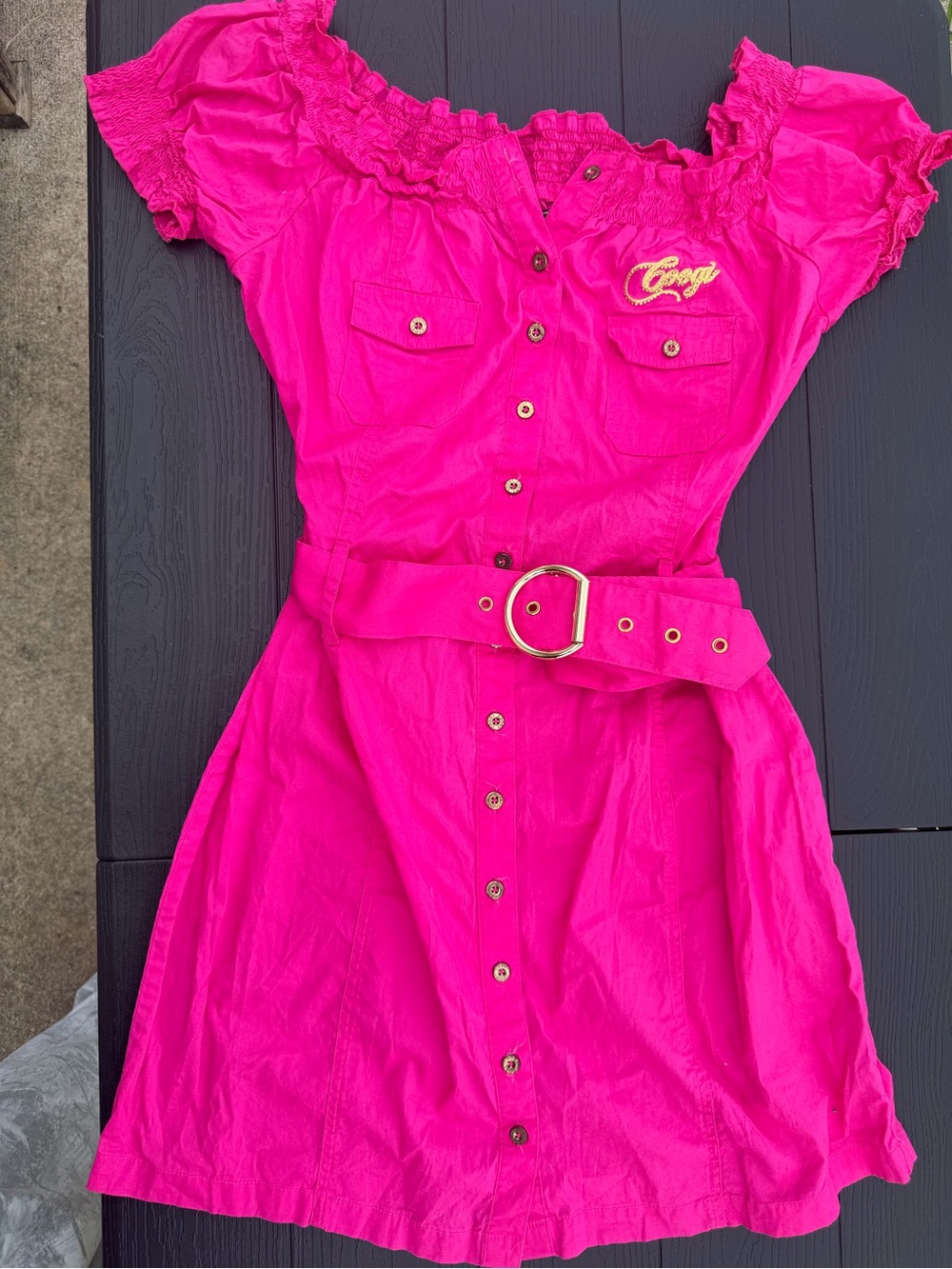 COOGI Bright Hot Pink Button-Front Belted Dress